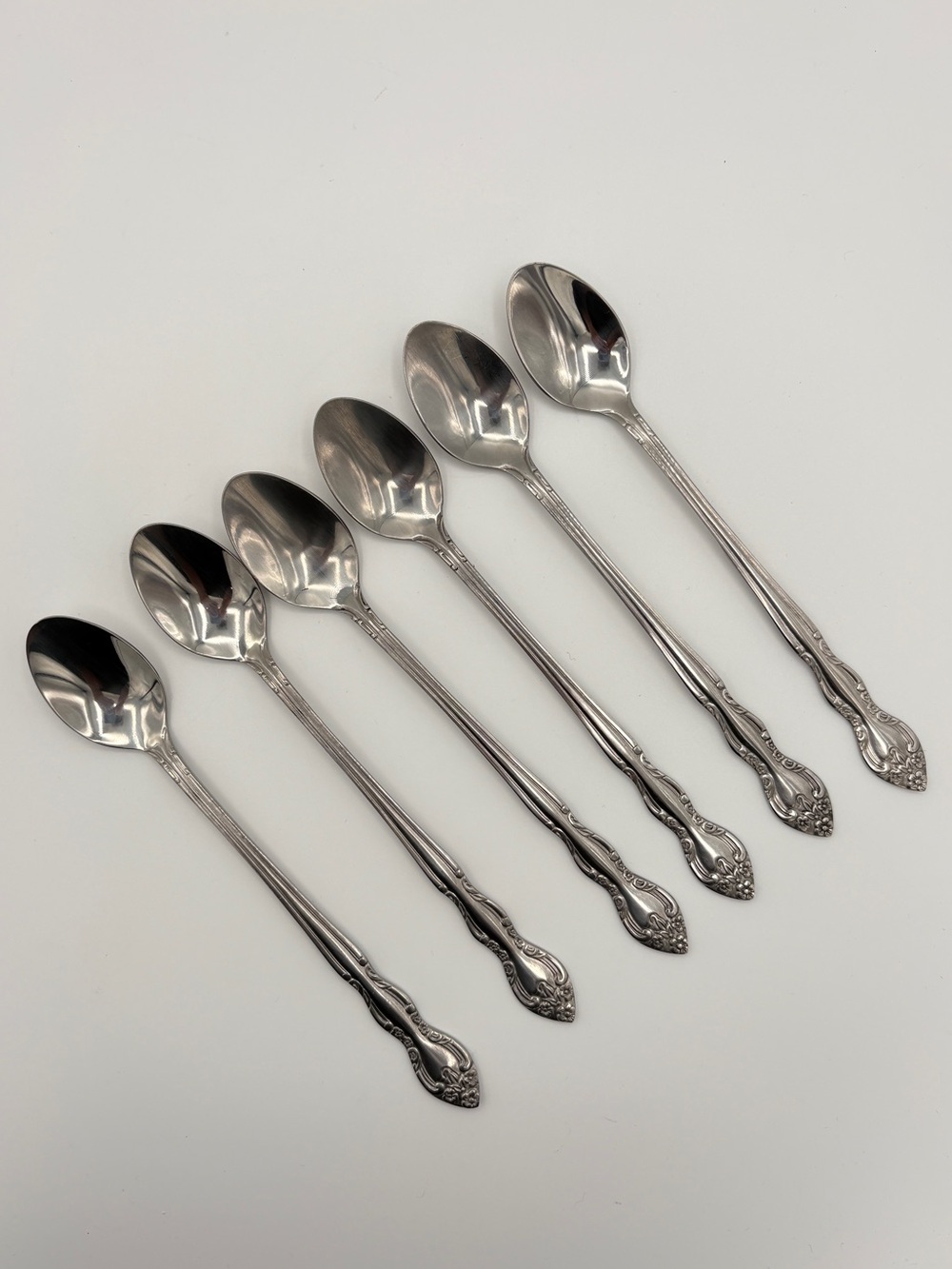 Imperial INOX Korea Iced Tea Spoons Set of 6 Floral Handles 7¼"